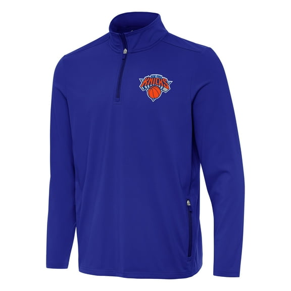 Men's Antigua  Royal New York Knicks Perilous Quarter-Zip Sweatshirt