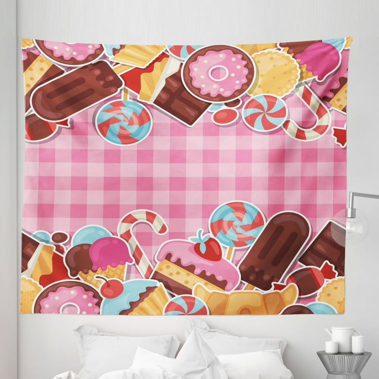 Sweets Tapestry Candy Cookie Sugar Lollipop Cake Ice Cream Girls Design Fabric Wall Hanging Decor for Bedroom Living Room Dorm 5 Sizes Brown Pale Pink by Ambesonne Walmart