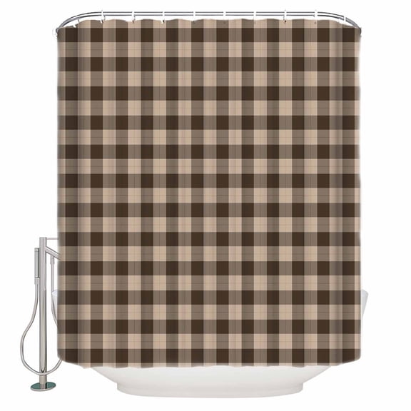 Brown Gingham Bathroom Shower Curtains with 12 Hooks Polyester Waterproof Shower Curtain for Stalls and Bathtubs Farmhouse Buffalo Plaid Checkered Decorative Bathroom Privacy Curtain 48x72 Inches