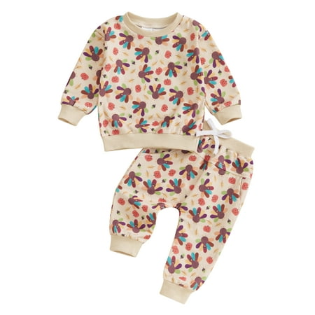 

Infant Baby Boy Girl Thanksgiving Romper Turkey Print Long Sleeve Crew Neck Bubble One Piece Jumpsuit