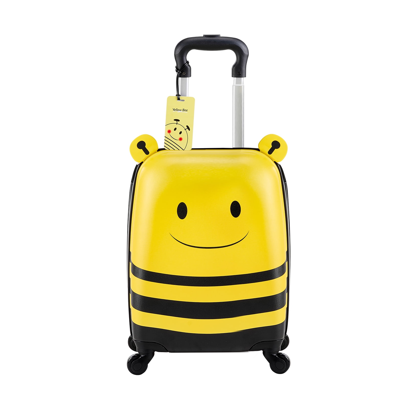 KFFKFF Kids Luggage Set, 5-Piece, 18-Inch Hard-Shell Rolling Suitcase with Backpack & U-Shaped Pillow, Bee-Themed Carry-On for Children, Travel Gift for Boys and Girls, Airline Friendly