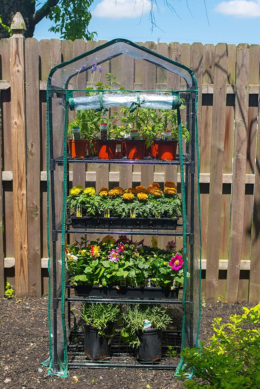 Gardman Mini Greenhouse 4-Tier - Zippered Polyethylene Cover, Steel Frame - 27" x 18" x 63" — Residential Use, Standard Application