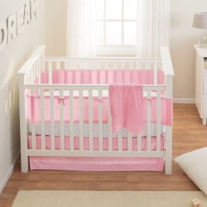 BreathableBaby 3-piece Classic Crib Bedding Set – Pink Mist (Liner, Skirt & Blanket)