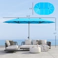 thumbnail image 3 of Outsunny 15ft Double-Sided Outdoor Patio Umbrella with Solar LED Lights, UPF50+ Blue Polyester Canopy, Aluminum Pole & Fiberglass Ribs, Large Crank Shade for Garden & Backyard, 3 of 8