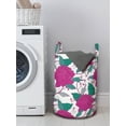 thumbnail image 3 of Floral Laundry Bag, Detailed Flower Twig Berries Veined Leaves Print on Plain Background, Hamper Basket with Handles Drawstring Closure for Laundromats, 13" x 19", Purple and Jade Green, by Ambesonne, 3 of 4