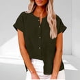 thumbnail image 2 of Fabrcox Linen Top Women Loose Fit Breathable Short Sleeve Womens Button Down Shirts Fashion Spring Summer Beach Vacation Women's Blouses with Pocket, 2 of 7