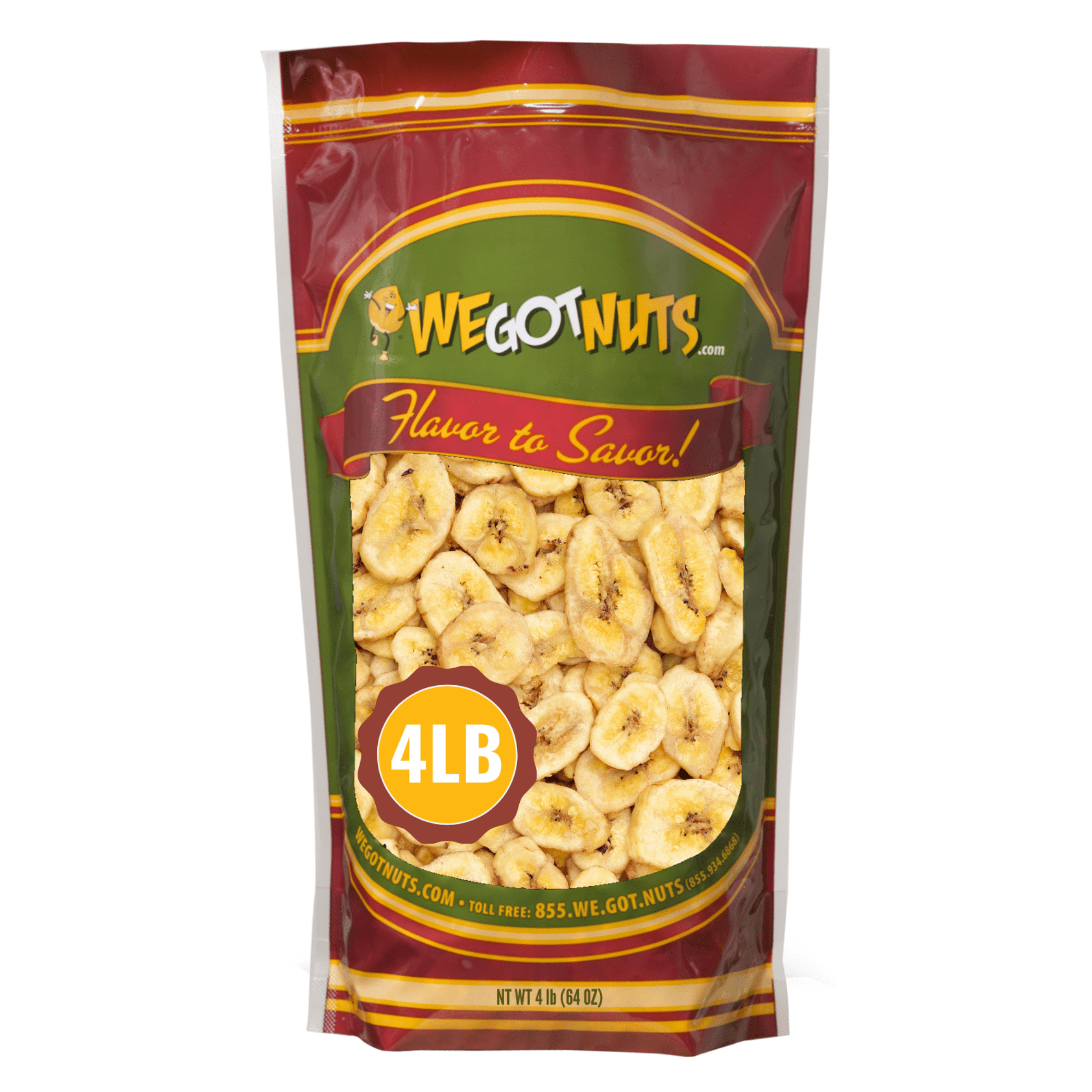 We Got Nuts Dried Sweetened Banana Chips, 4 lb, Resealable Pouch
