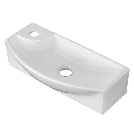 Rectangle Single Hole - 17.75-in. W Wall Mount White Vessel For 1 Hole Left Drilling