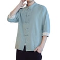 thumbnail image 1 of Camisas De Mezclilla Para Hombre Camiseta de manga corta de algodón con cuello Retro para hombre, ropa Tang, placa con hebilla, camiseta informal de algodón transpirable Hanfu para (Green, 5XL), 1 of 6