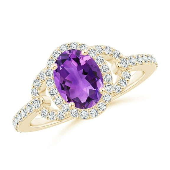 ANGARA Natural 1.15 Ct. Amethyst with Diamond Classic Ring in 14K Yellow Gold for Women (Ring Size: 7.5)