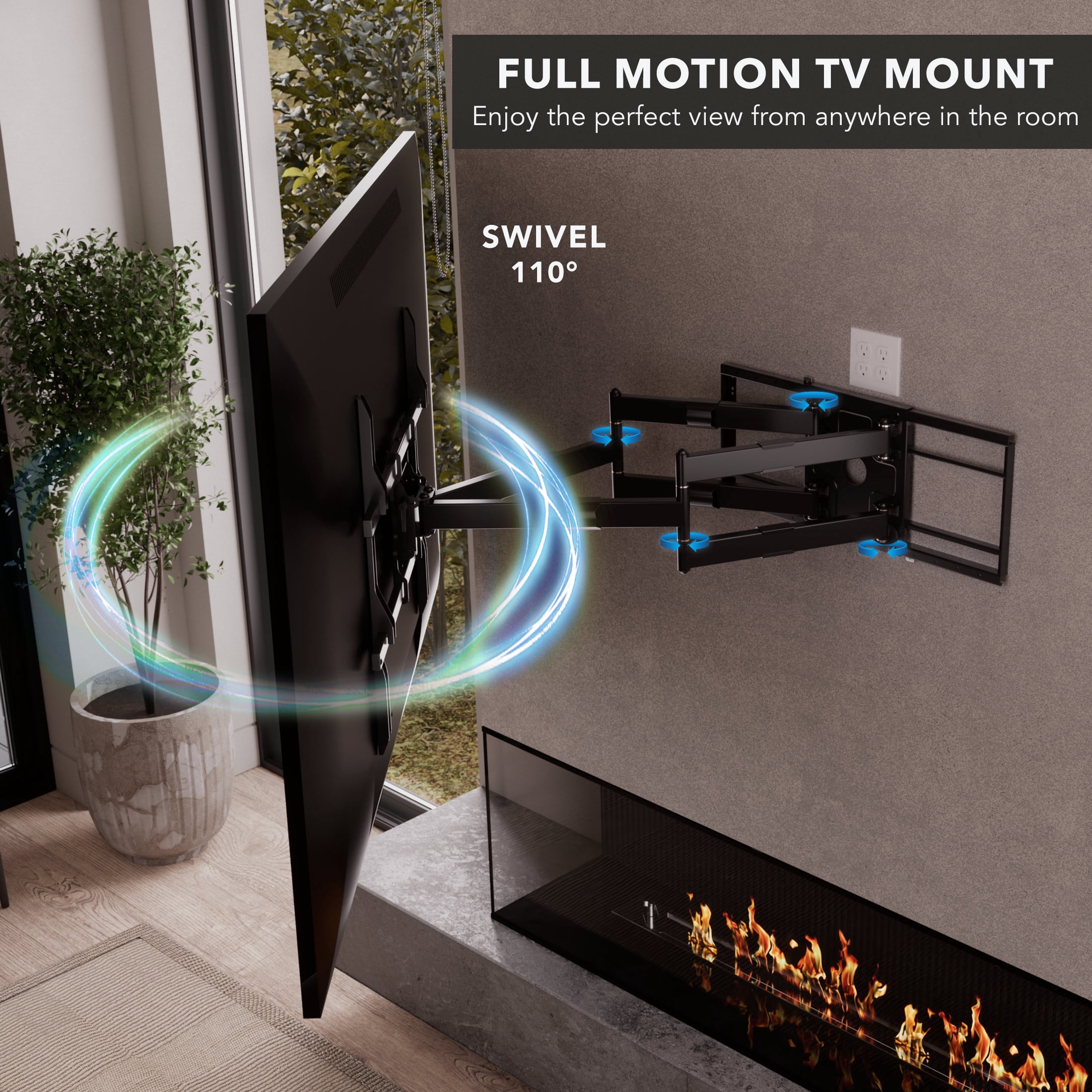 Mount-It! Heavy Duty Full Motion TV Wall Mount, 39" Extension, Fits 65" to 110" TV's, Capacity 275 lbs.  For Large and Heavy TV's
