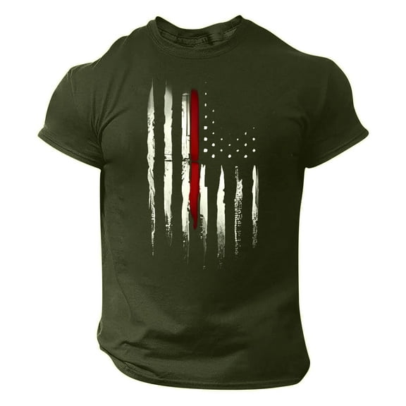 FBMDBB Men's Independence Day Casual Fashion Soft And Comfortable Pure Cotton Small Print Round Neck Short Sleeved T Shirt