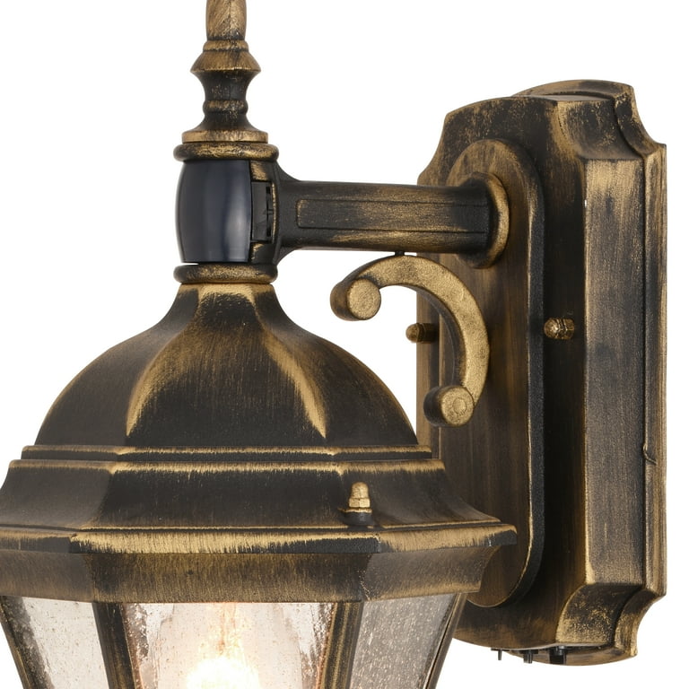 Newark Weathered Bronze Motion Sensor Dusk to Dawn Traditional Outdoor Wall Light with Clear Glass