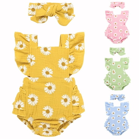 

Newborn Infant Baby Girls Floral Romper Summer Jumpsuit Sunsuit Outfits Clothes Headband