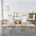thumbnail image 3 of SUDICA Glass Dining Table Set for 6, 63" Rectangular Tempered Glass Table with White PU Leather Chairs and Gold Metal Legs for Dining Room, 3 of 7