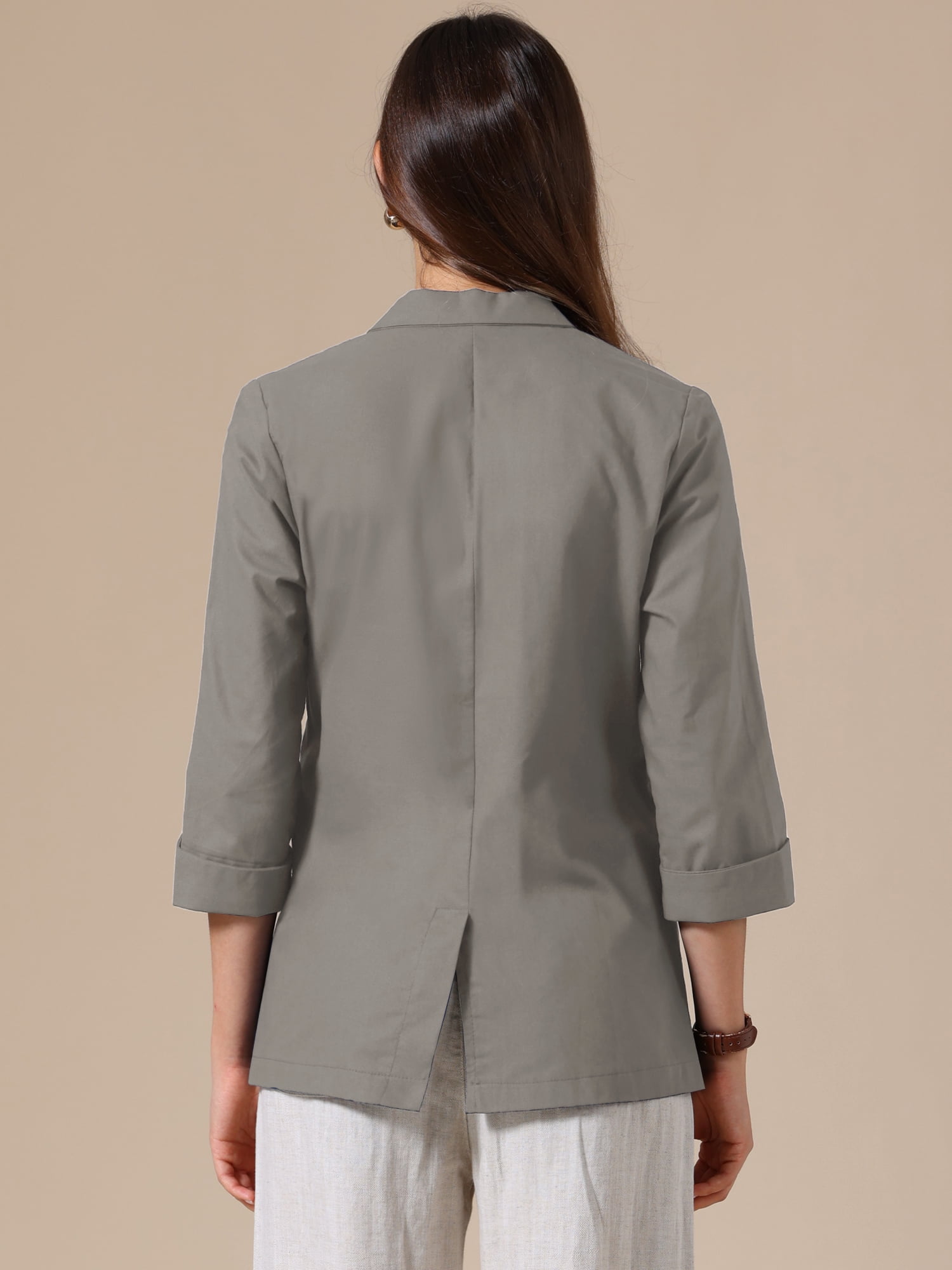 DARING DIVA Women's Cotton Linen 3/4 Sleeve Lightweight Jacket Blazer L Grey