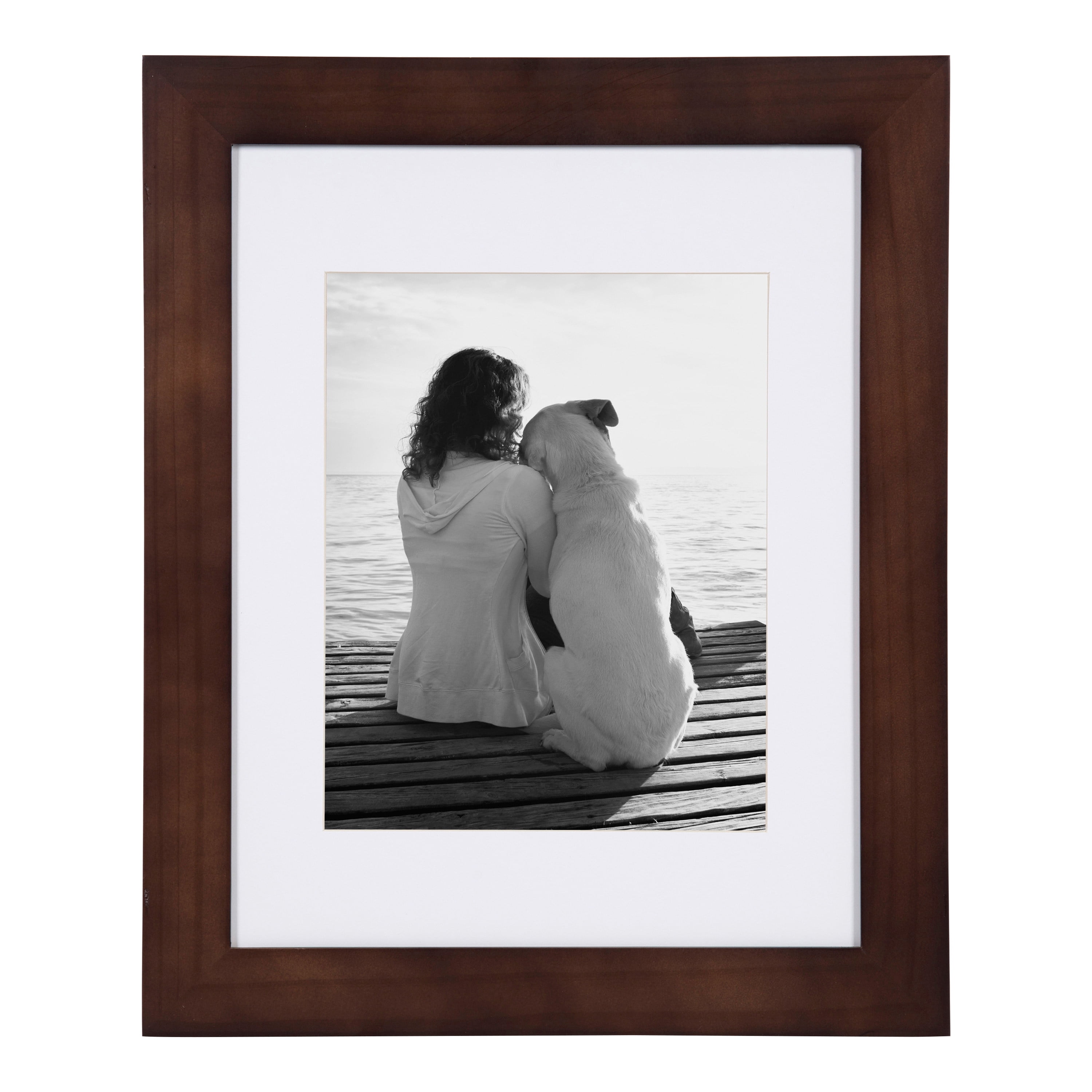 DesignOvation Museum Wooden Traditional Picture Frame Set with Mats for Customizable Wall Display, 11x14 matted to 8x10, Walnut Brown, 4 Pack