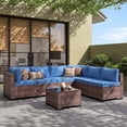 thumbnail image 2 of Clouddwell 7 Piece Outdoor Patio Furniture Set, Wicker Rattan Patio Sectional Sofa Set, Blue, 2 of 10