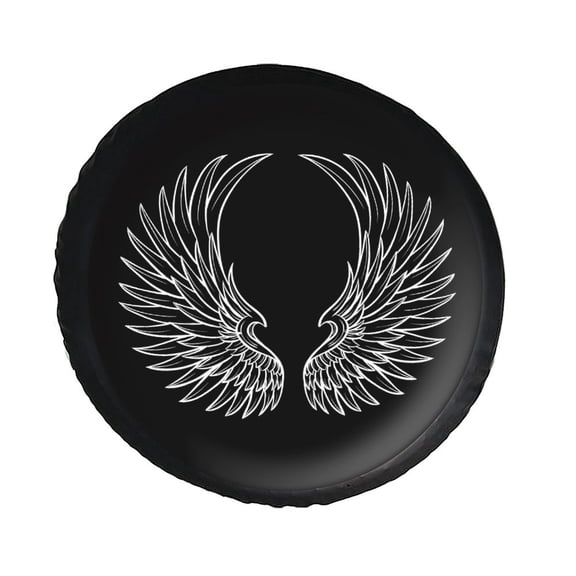 KAKALAD Angel Wings Black Spare Tire Cover PVC Leather Universal Vehicle Accessories Buckle Car Tools 14”in
