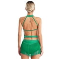 thumbnail image 2 of iiniim Women's Tassel Dance Dress Halter Neck Fringed Latin Ballroom Rumba Salsa Green XL, 2 of 7