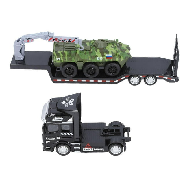 Flatbed Trailer Toy Simulation Detachable Collectible Military Flatbed Truck Model with Armored Car for Boys Green