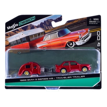 1988 BMW 3 Series M3 Red Metallic with Traveler Trailer "Tow & Go" Series 1/64 Diecast Model Car by Maisto