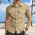 thumbnail image 2 of MIXUE Mens Casual Button Down Shirts Solid Color Lapel Short Sleeve Slim Fit Casual Shirt Tops Activewear,Brown,M, 2 of 7