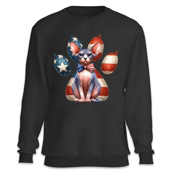 Patriotic Sphynx 4th of July Independence Paws Sweatshirt Unisex Merch Cat Lover Kitten Owner Gifts Idea - 02010
