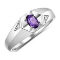 thumbnail image 4 of Rylos  Sterling Silver Classic 6X4MM Oval Amethyst & Diamond Ring - Birthstone Jewelry for Men -Size 13, 4 of 8