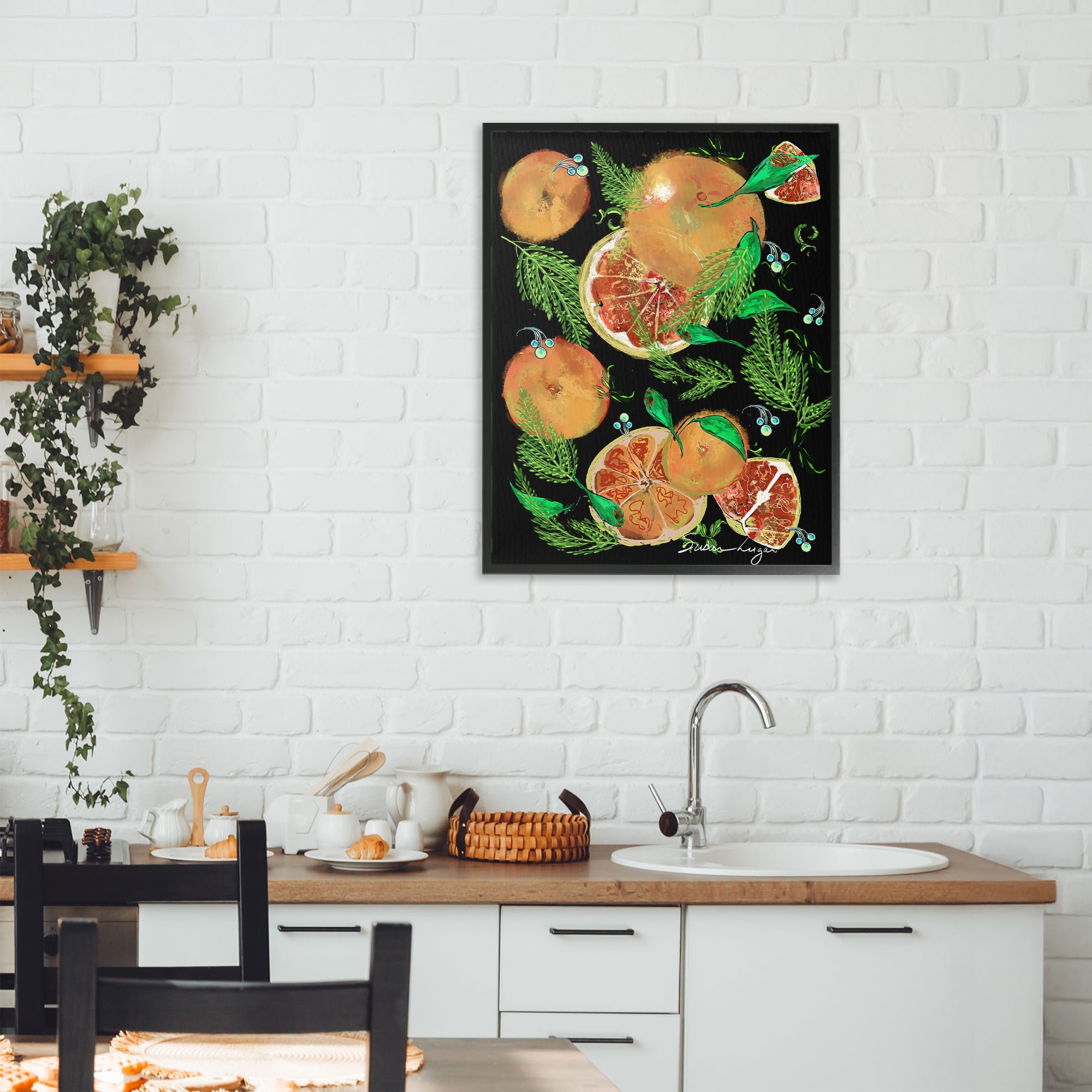 Stupell Industries Grapefruit & Ferns Medley Black Framed Giclee Art, design by Susan Lugar