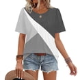 thumbnail image 6 of Women's Casual Fashion Crewneck Retro Geometric Printed Pleated Short Sleeve T-Shirt Top, Vintage Pattern Blouse with Pleated Detail for Unique Style,Gray,S, 6 of 6