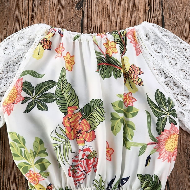 2Pcs Baby Girl Summer Floral Clothes Lace Flare Sleeve Ruffle