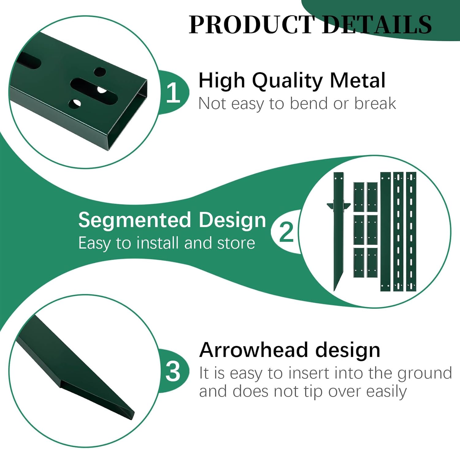 2 Pack 8 Feet Heavy-Duty Rust-Proof Metal Sign Stakes - Wind & Dust Resistant, Fits 7-18 Inch Yard/Road Signs (Green)‌