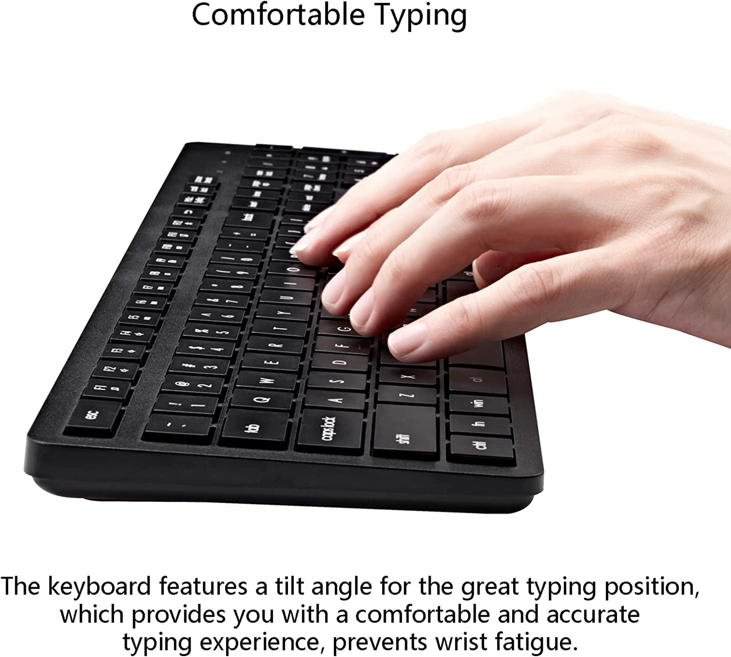 Wireless Keyboard, 2.4G USB External Silent Cordless Keyboard for Windows Chrome Laptop Computer PC Desktop Notebook Chromebook, 106 Keys Full Size with Number Pad (Black)