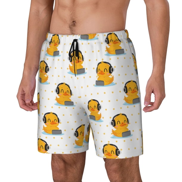 Fotbe Cute Duck With Headphone Traje de Baño para Hombre – Shorts de Natación de Secado Rápido con Forro y Bolsillos-Medium