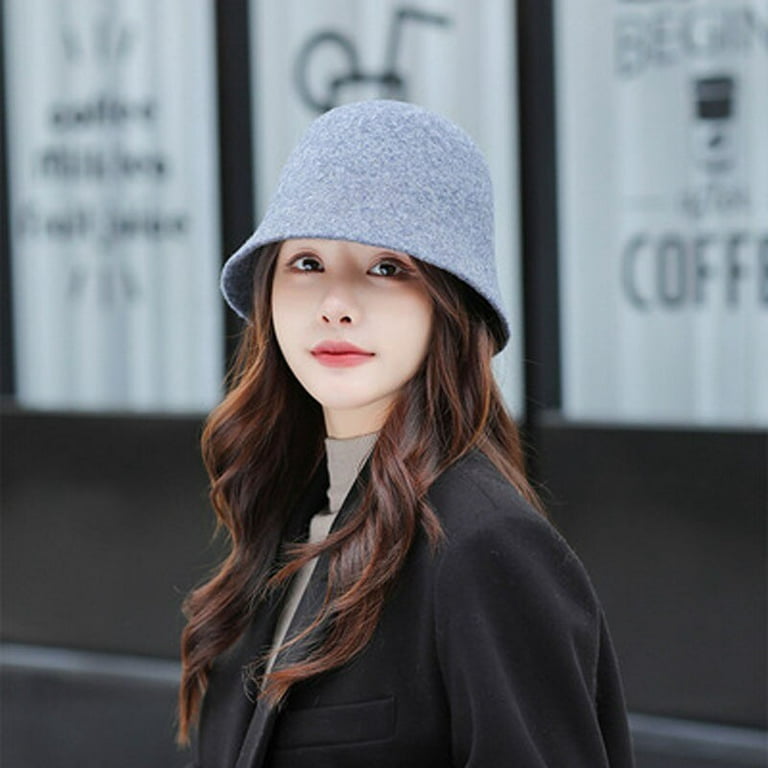 Cocopeaunt Autumn and Winter Korean Fashion Show Face Small Plush Bucket Hat, Pure Color Wool Sun Hat Warm Womens Hat, Adult Unisex, Size: One size