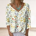 thumbnail image 5 of Taqqpue Cotton Linen Long Sleeve Shirts for Women Casual Floral Printed Lightweight V Neck T Shirts Beach Plus Size Pullover Blouse Tops, 5 of 6