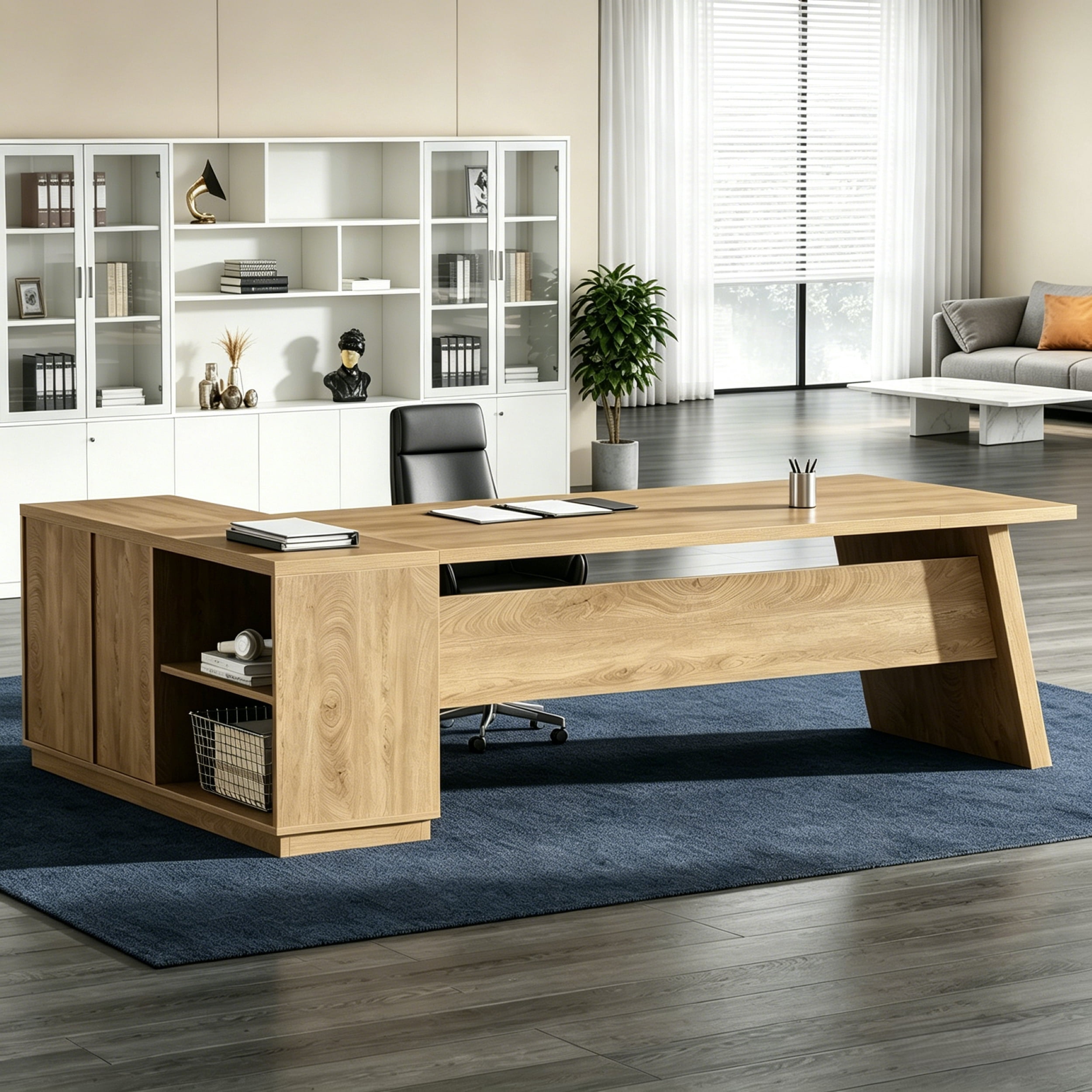 Fnova 78" L-Shaped Executive Desk with Drawers, Large Office Desk with Storage, Modern Business Desk for Home Office and Commercial Use
