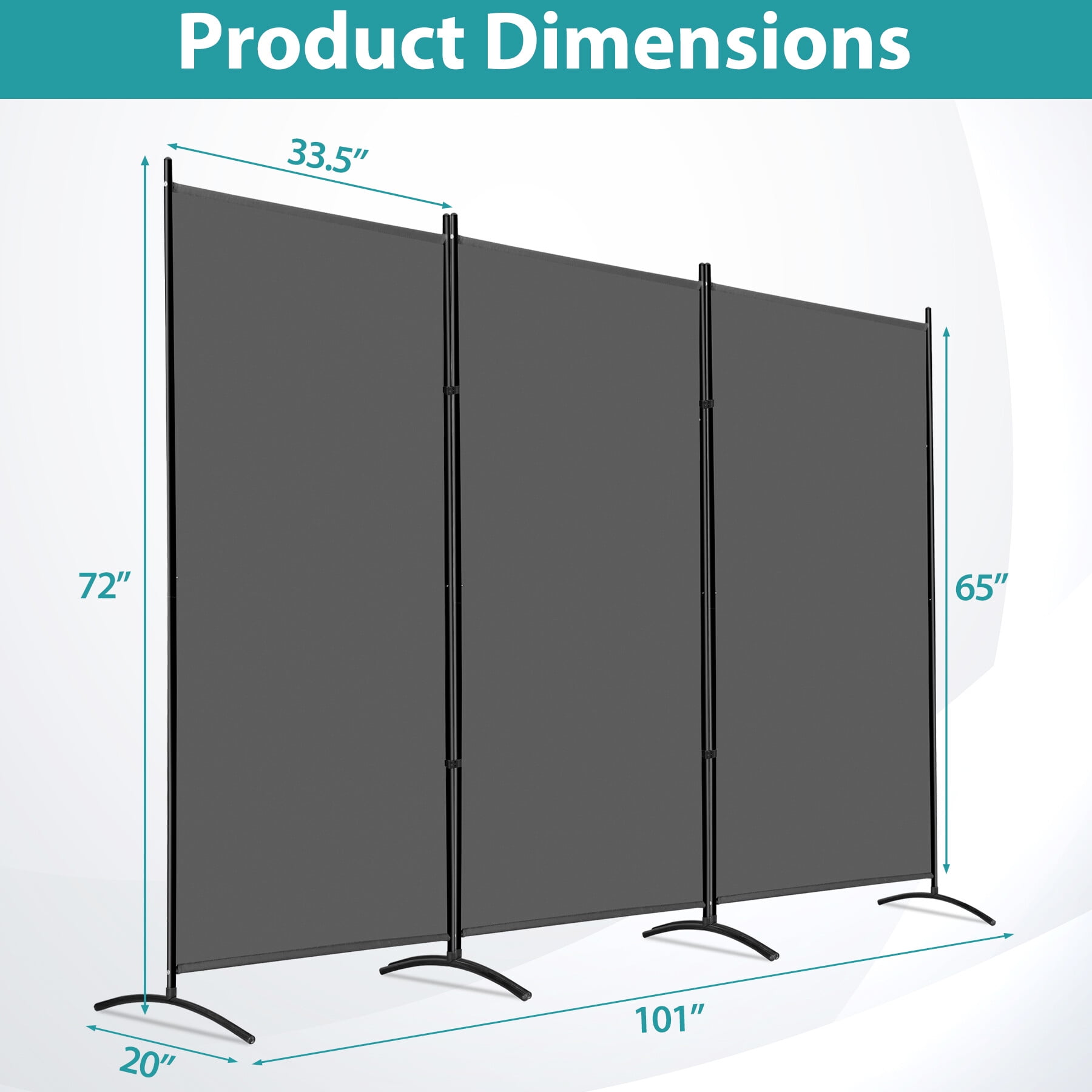 ZENY Room Divider 3 Panel Folding Partition Metal Frame Freestanding Fabric Room Panel Privacy Screens, Gray