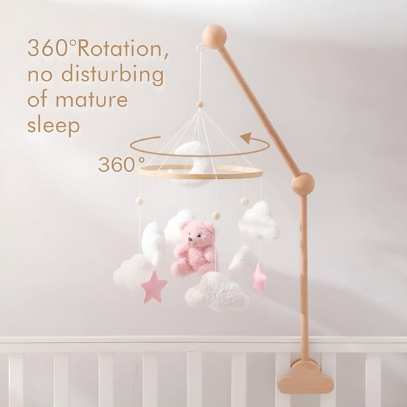 XIBUFE Baby Crib Mobile Bear Nursery Mobile for Boys Girls Teddy Velvet Mobile Nursery Decor for Infant Bedroom Hanging Baby Mobile for Bassinet Newborn Baby Gift（Pink Bear）
