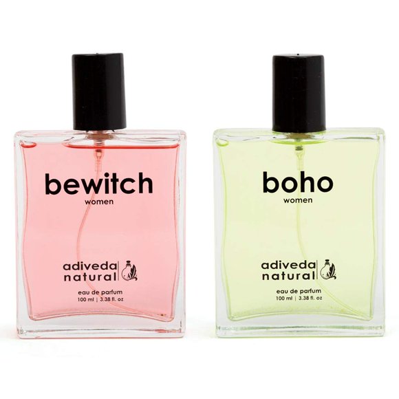Adiveda Natural Bewitch & Boho Eau de Parfum Combo pour Femmes Lot de 2X 100ml - 3.4 Fl.oz. Chacun / Parfum Féminin Longue Durée / avec des Notes Fraîches et Boisées
