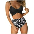 thumbnail image 1 of Women  Cross High Waisted String Floral Printed 2 Piece Bathing Suit Bkini, 1 of 6