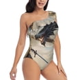 thumbnail image 3 of Rateoe Swordsman Cool Dragon Pattern Women One Piece Swimsuits Tummy Control One Shoulder Bathing Suits Ruffle Swimwear-Medium, 3 of 6