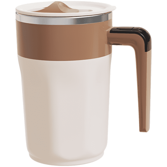 Automatic Coffee Mug, 316 Stainless Steel Self Stirring Mugs with Strong Attachment Force Stirring, One-Button Activation, Digital Display, Lightweight Plastic Mug with Handle for Coffee, Tea, Brown