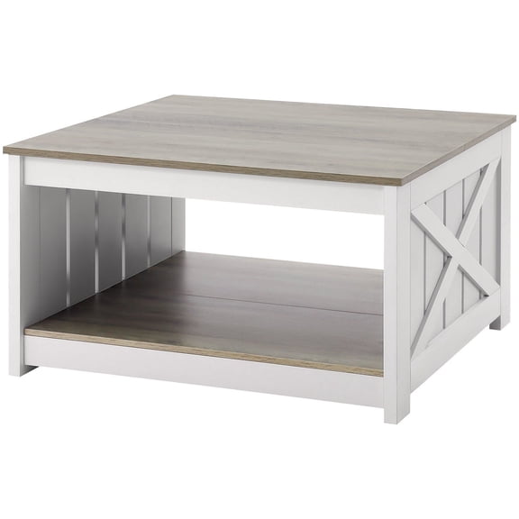 31.5" Farmhouse Coffee Table with Storage, Square Lift Top Coffee Table, Rustic Wooden Cocktail Table for Living Room, Bedroom, Grey & White