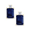 thumbnail image 2 of Gem Stone King 2.59 Ct Octagon Blue Sapphire White Topaz 10K Yellow Gold Earrings, 2 of 5