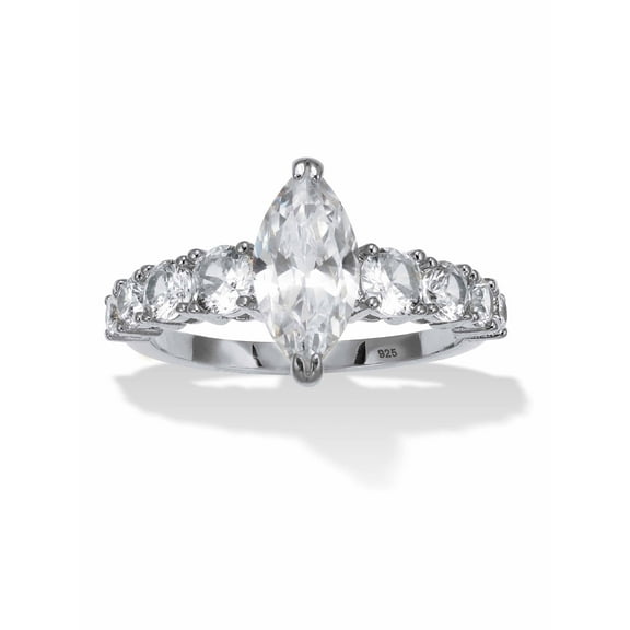 PalmBeach Jewelry 3.12 TCW Marquise Cubic Zirconia Platinum-Plated Sterling Silver Engagement Ring