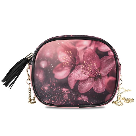 Womens Casual Chain Shoulder Bag Simple style Pink Glittery Flowers Crossbody Bag