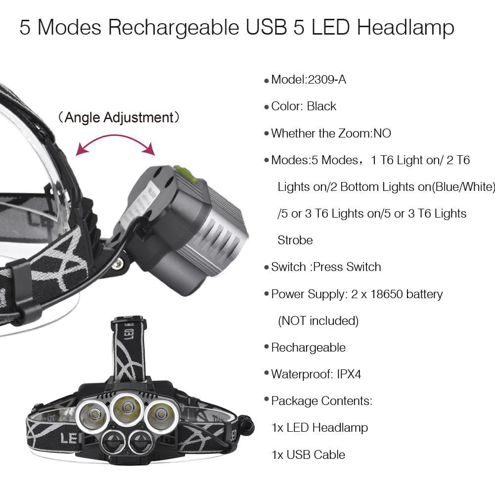 USB Rechargeable 90000 Lumens Headlight LED Headlamp Tactical Head Torch Lamp 