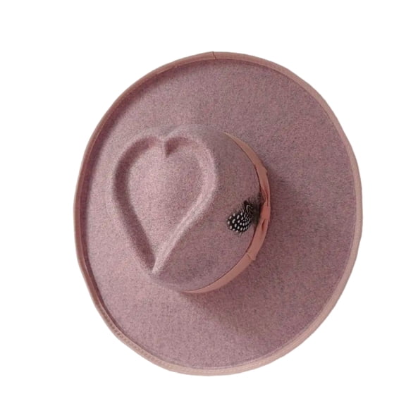 Elegant Homburg Hat with Heart Top Flat Wide Brimmed Hat Surprise Gifts Headwear for Vacation Photo Props